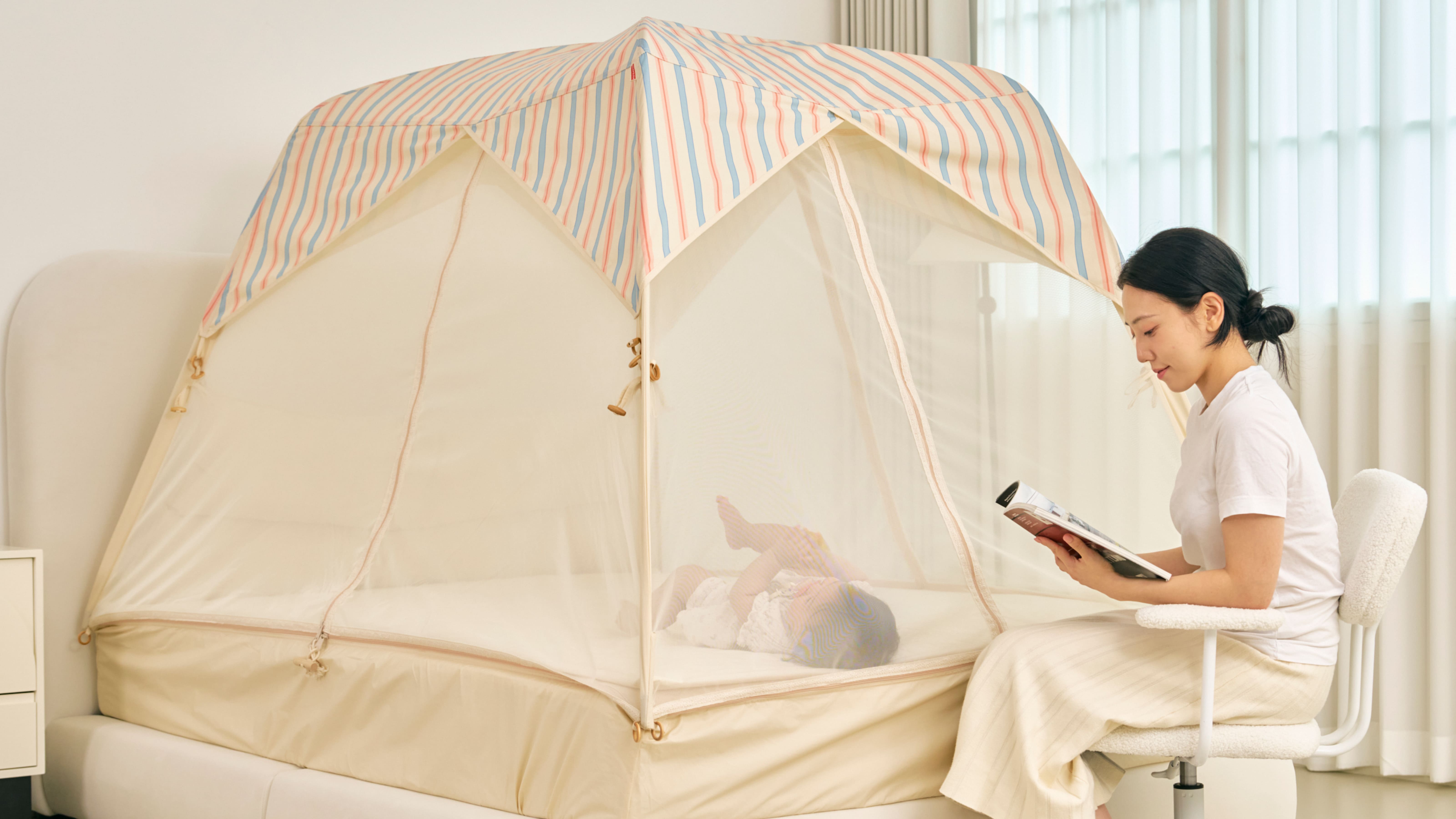 赤ちゃんの転落・すきま事故を防ぐ！テント型ベッドガード「MOMMYLOOM」で家族に最高の睡眠を