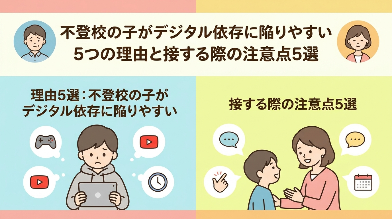 不登校の子がデジタル依存になりやすい5つの理由と接し方についての5つの注意点